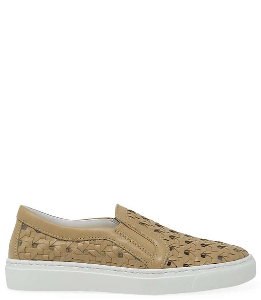 Beige Leather Woven Sneaker