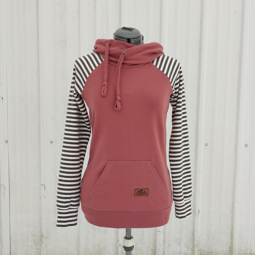 Women's Apple Pink Stripes Hoodie - 95% Cotton