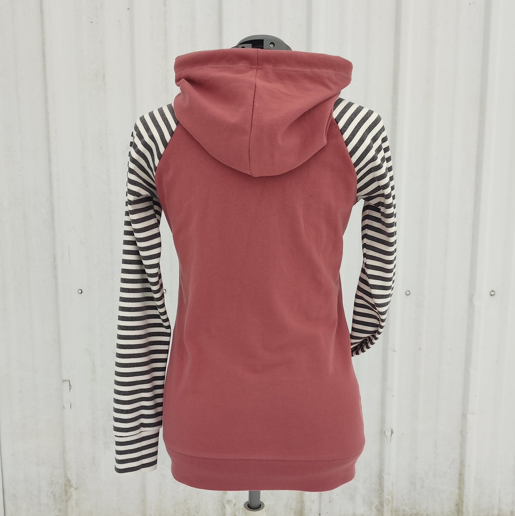 Women's Apple Pink Stripes Hoodie - 95% Cotton