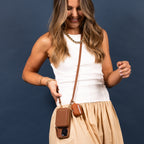 iPhone Case and Wallet with Long Strap - Tan