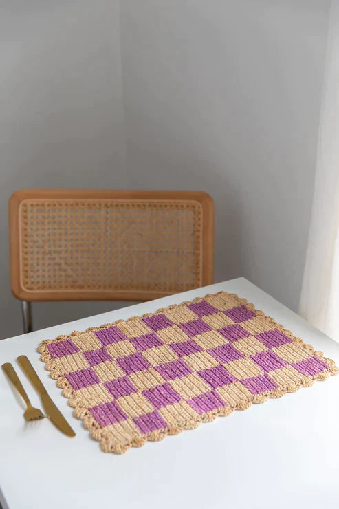 Lavender checked Placemat, Rectangular raffia tabletop