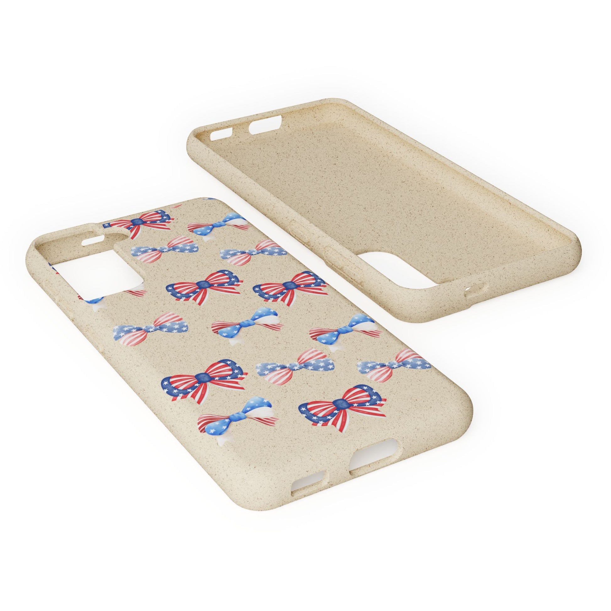 Red, White & Blue Bow Phone Case, Eco-Friendly Cell Phone Cover, Patriotic Biodegradable Case, USA Independence Day Gift, Summer Celebration - The Peony Haus
