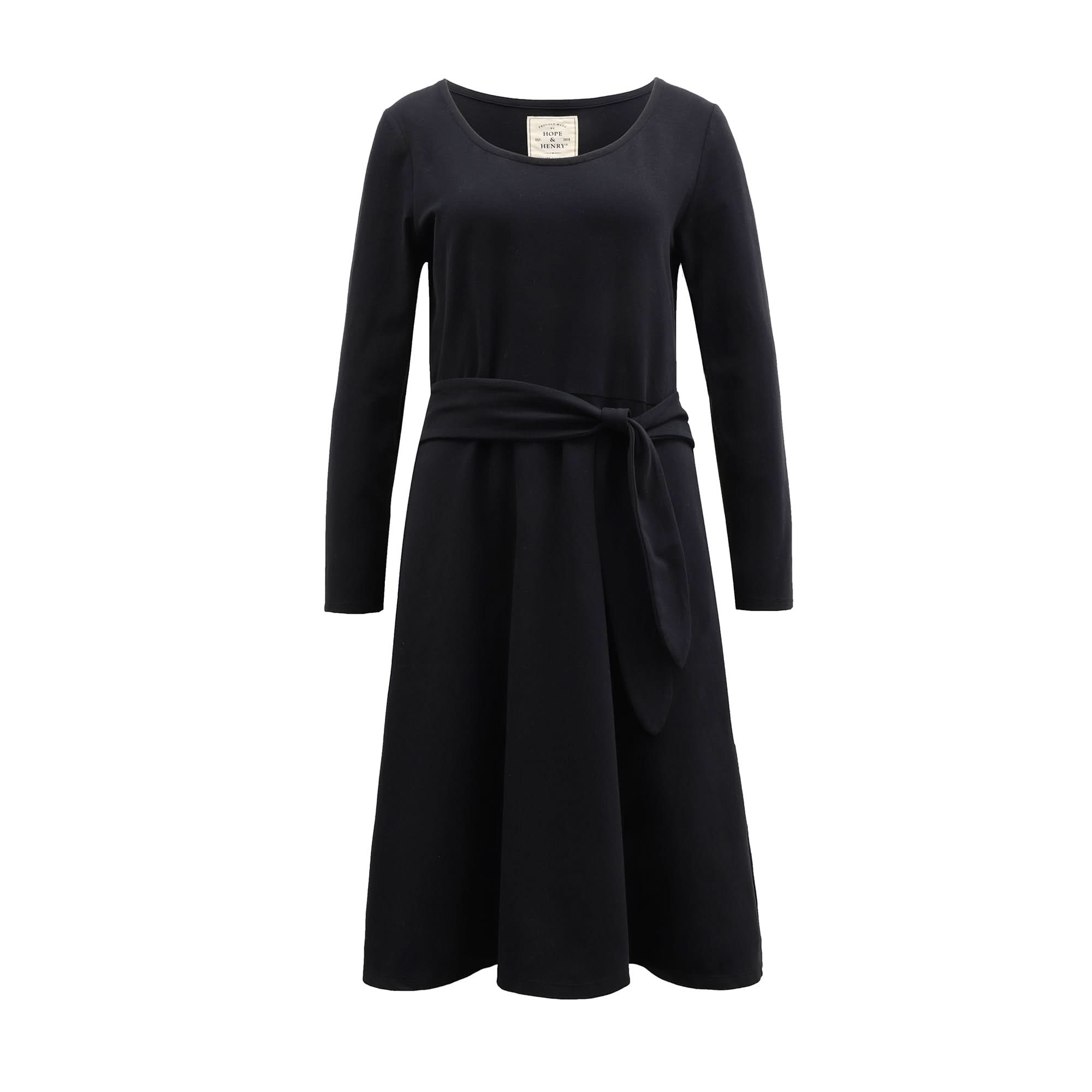 Organic Long Sleeve Tie-Waist Knit Dress - 95% Cotton