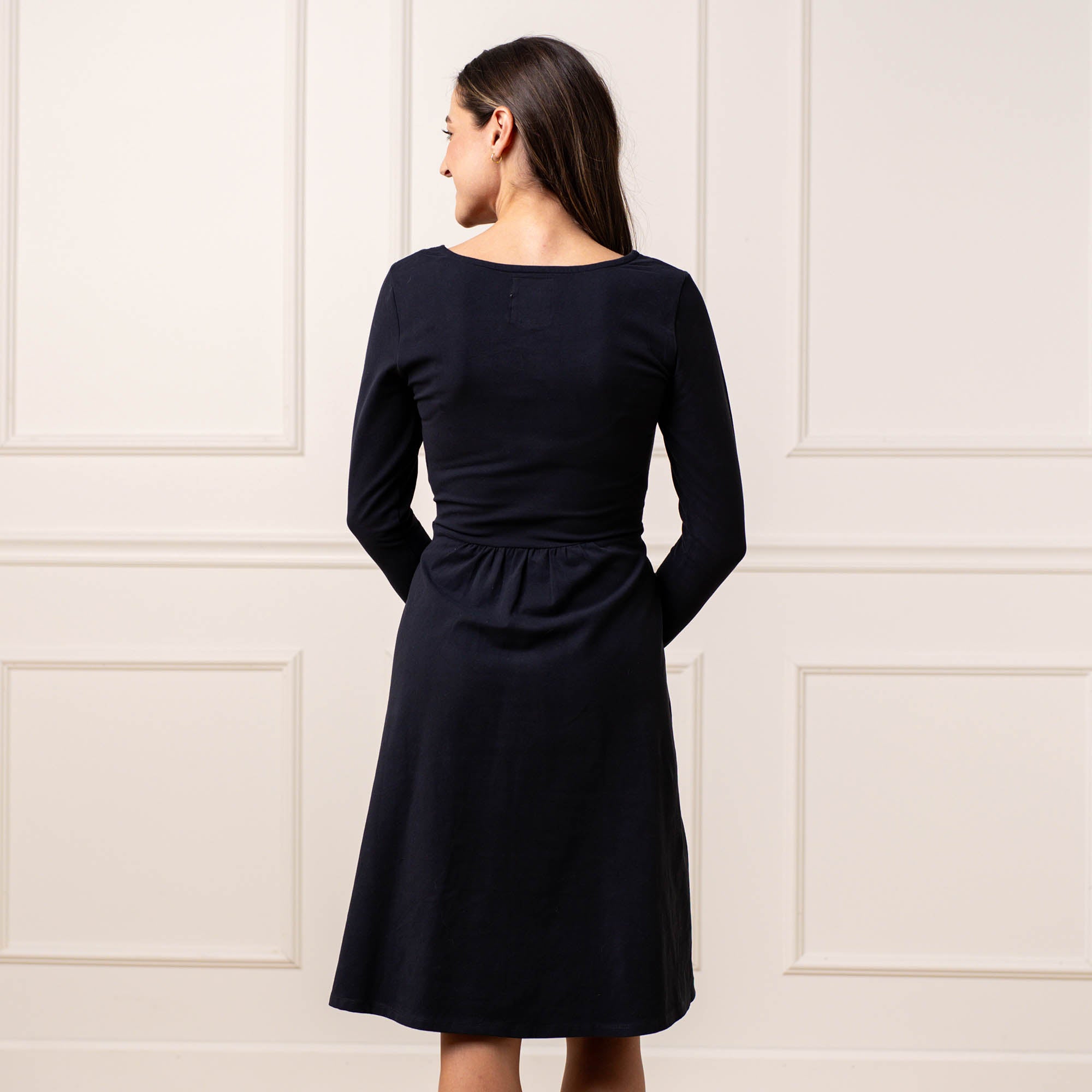 Organic Long Sleeve Tie-Waist Knit Dress - 95% Cotton