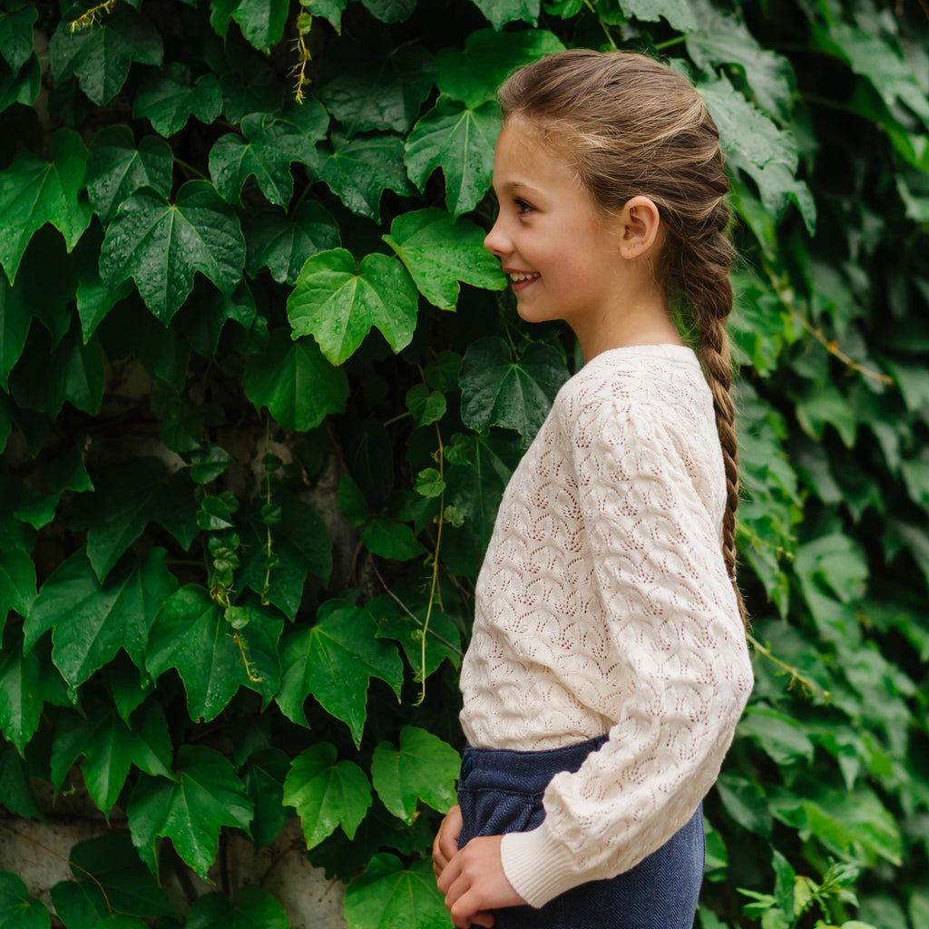 Balloon Sleeve Organic Pointelle Sweater