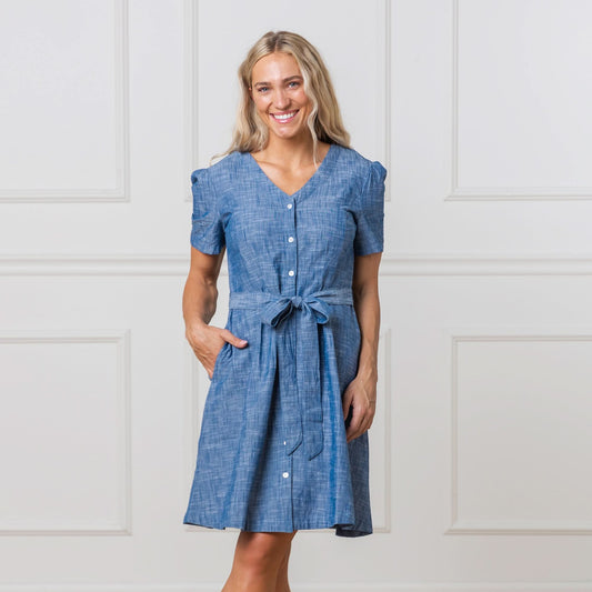 Organic Button Front Chambray Dress