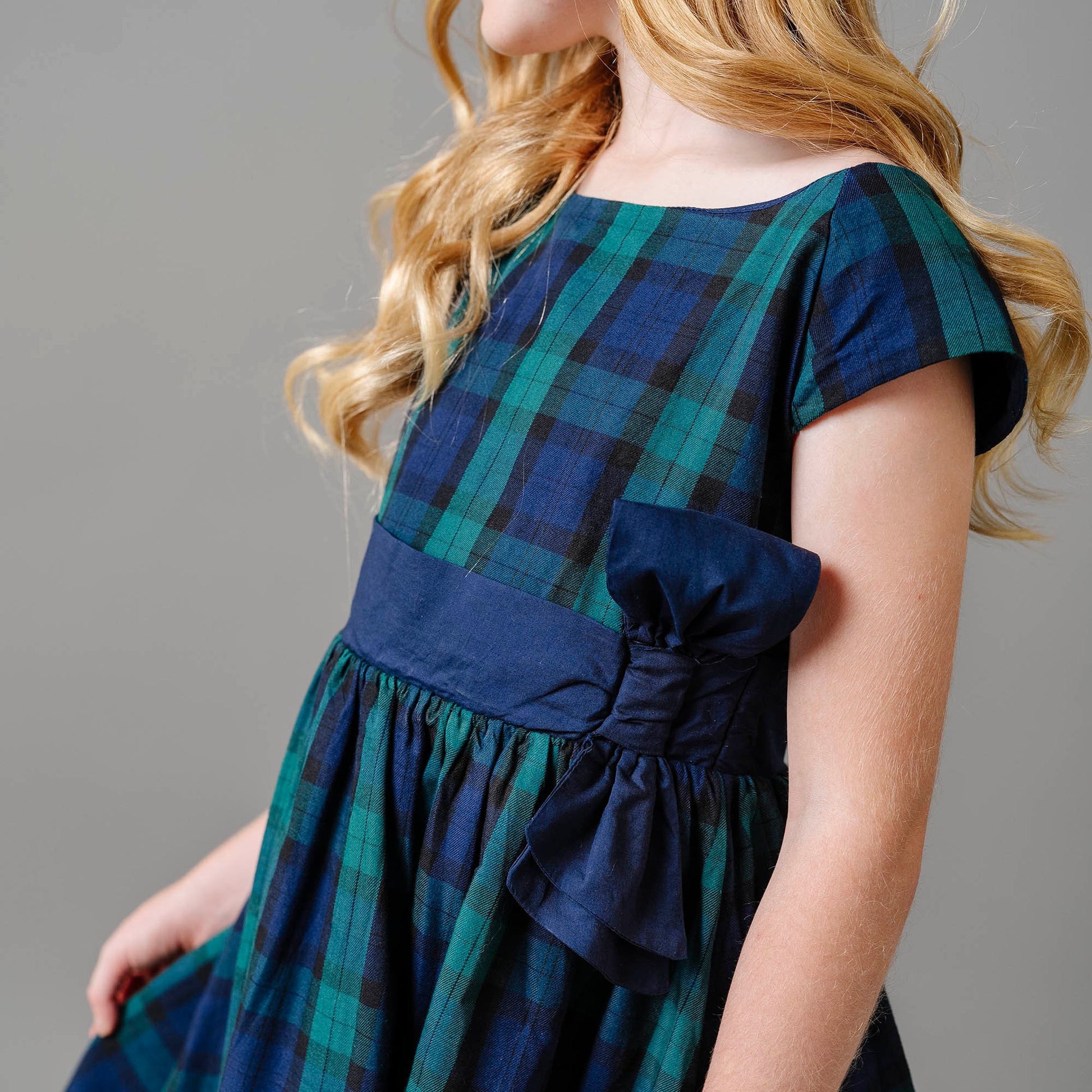 Cap Sleeve Organic Party Dress with Bow Sash