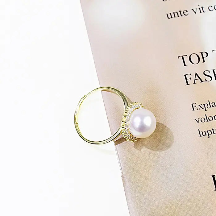 Sunflower Round Mirror Pearl Ring with Freshwater Pearl - The Peony Haus