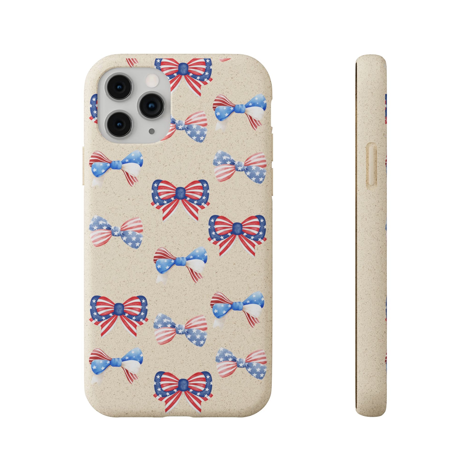 Red, White & Blue Bow Phone Case, Eco-Friendly Cell Phone Cover, Patriotic Biodegradable Case, USA Independence Day Gift, Summer Celebration - The Peony Haus
