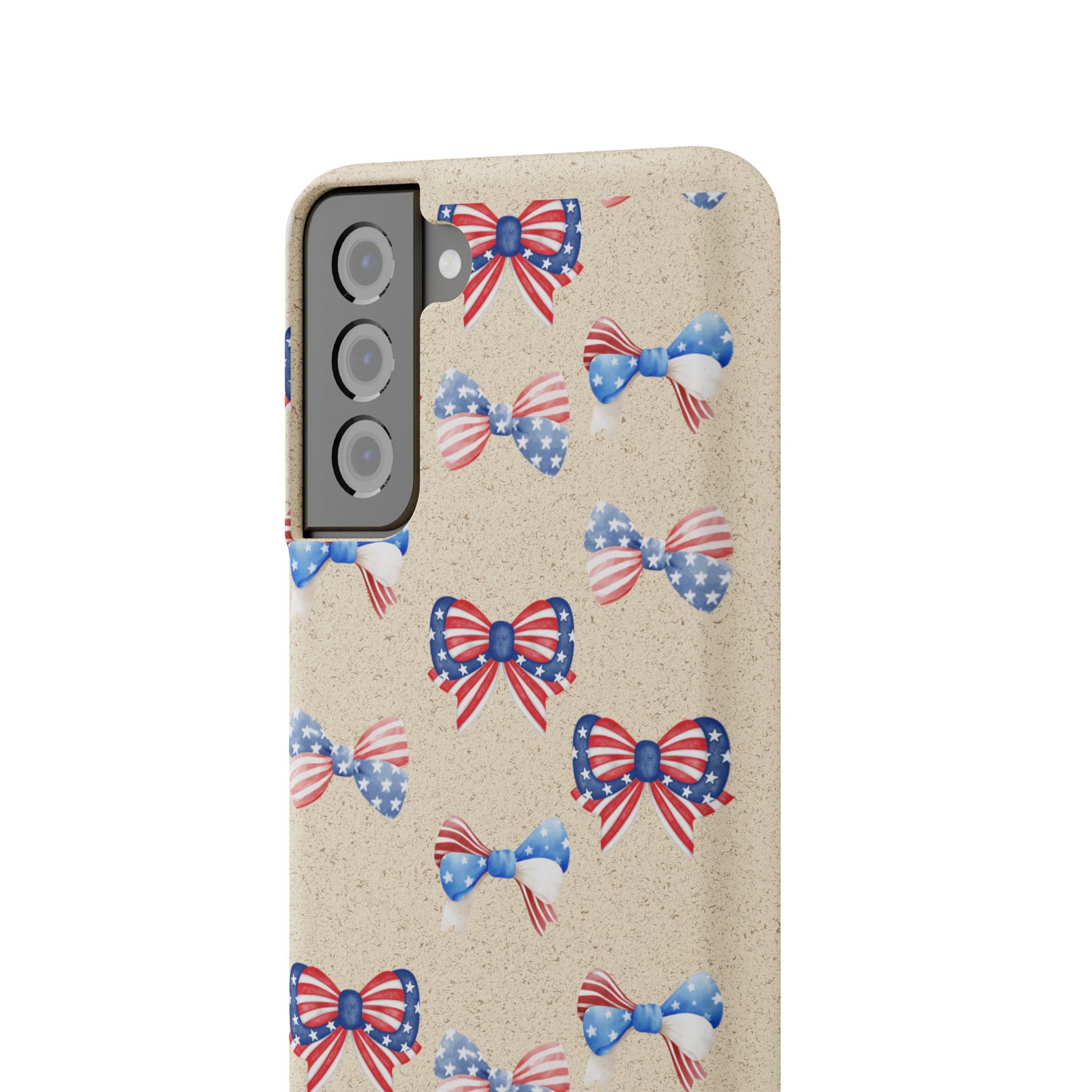 Red, White & Blue Bow Phone Case, Eco-Friendly Cell Phone Cover, Patriotic Biodegradable Case, USA Independence Day Gift, Summer Celebration - The Peony Haus