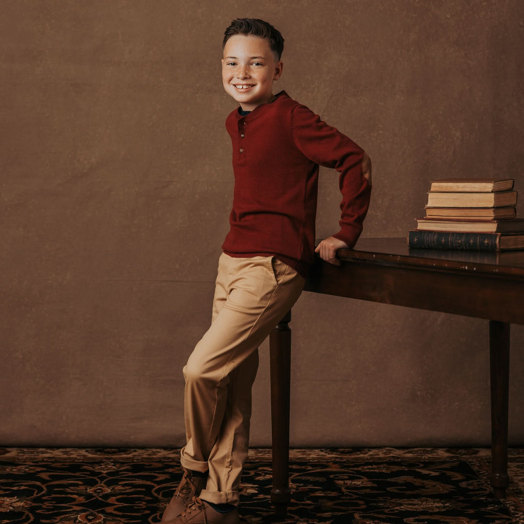 Organic Sweater Henley with Elbow Patches