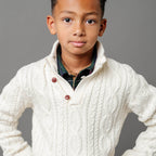 Organic Mock Neck Cable Sweater with Buttons