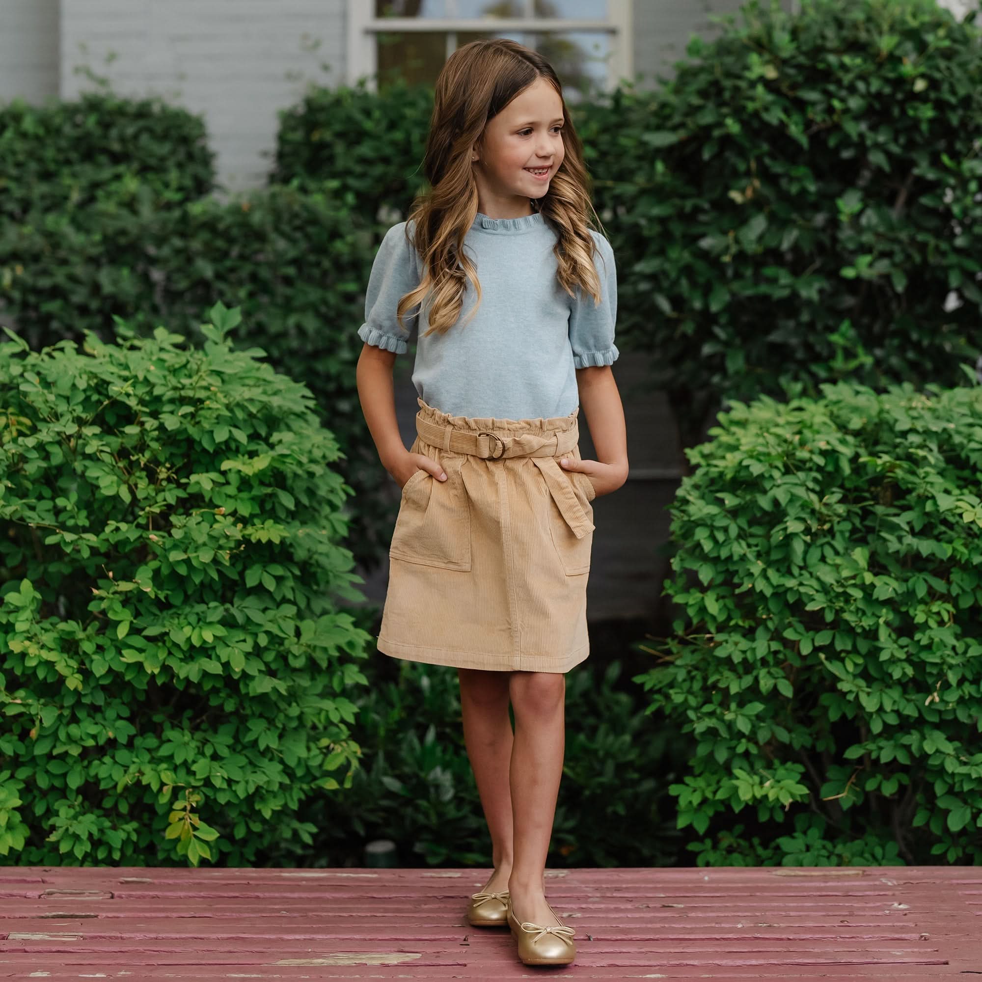 Organic Corduroy Cinch Waist Skirt - 98% Organic Cotton
