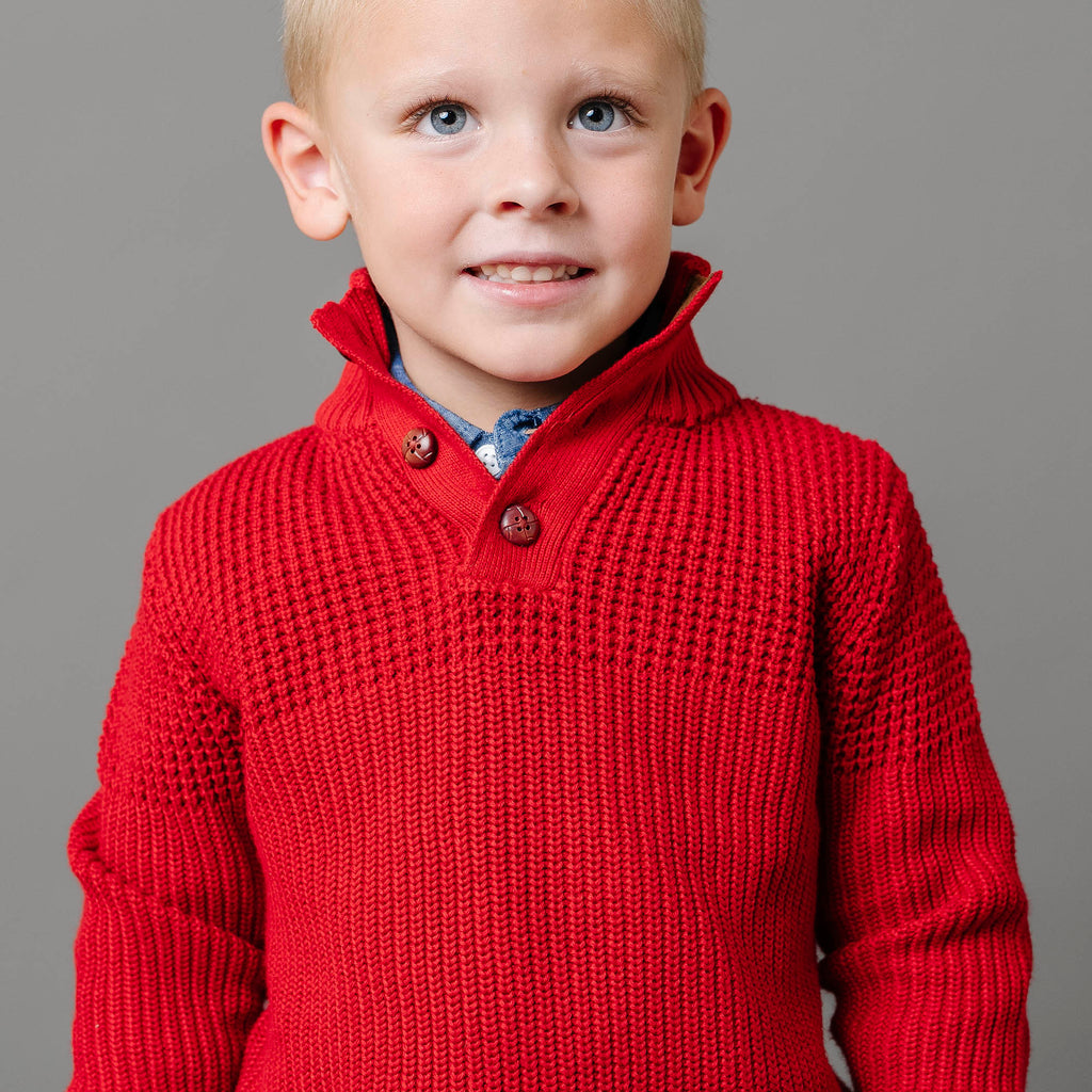 Organic Mix Stitch Mock Neck Sweater with Elbow Patches