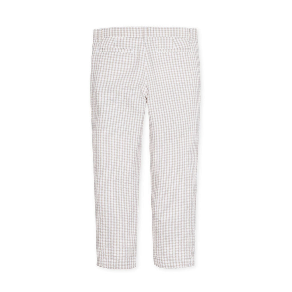 Organic Seersucker Suit Pant Taupe Gingham