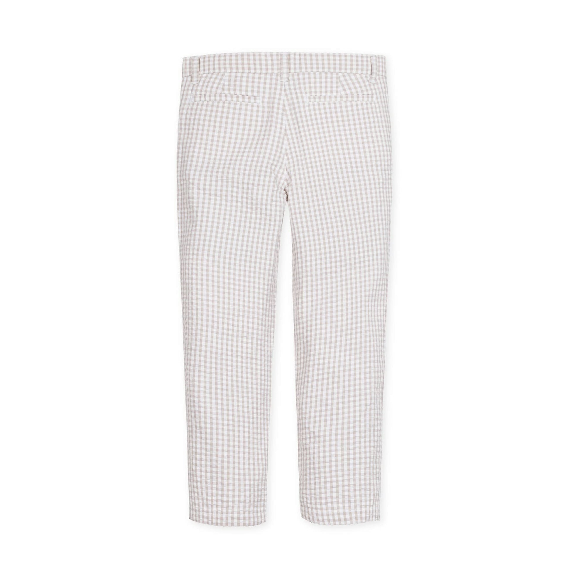 Organic Seersucker Suit Pant Taupe Gingham