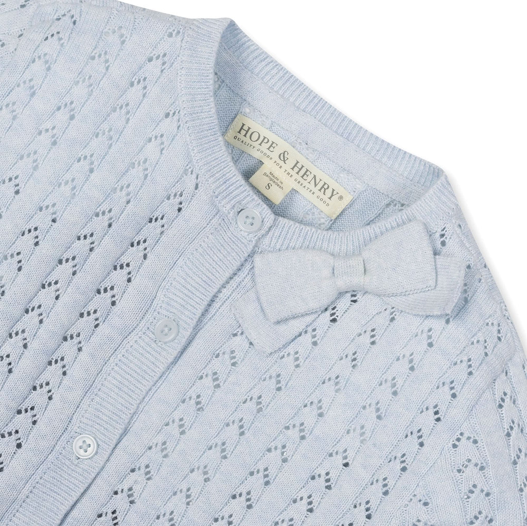 Organic Pointelle Bow Cardigan