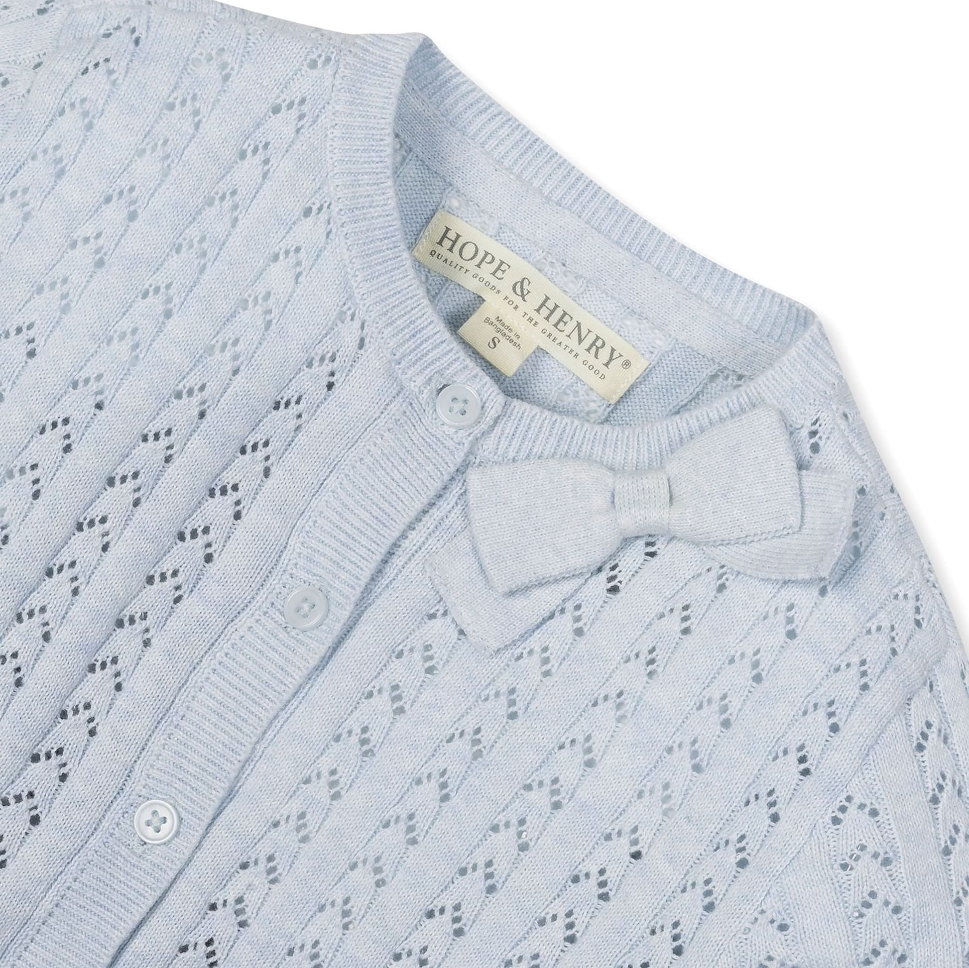 Organic Pointelle Bow Cardigan