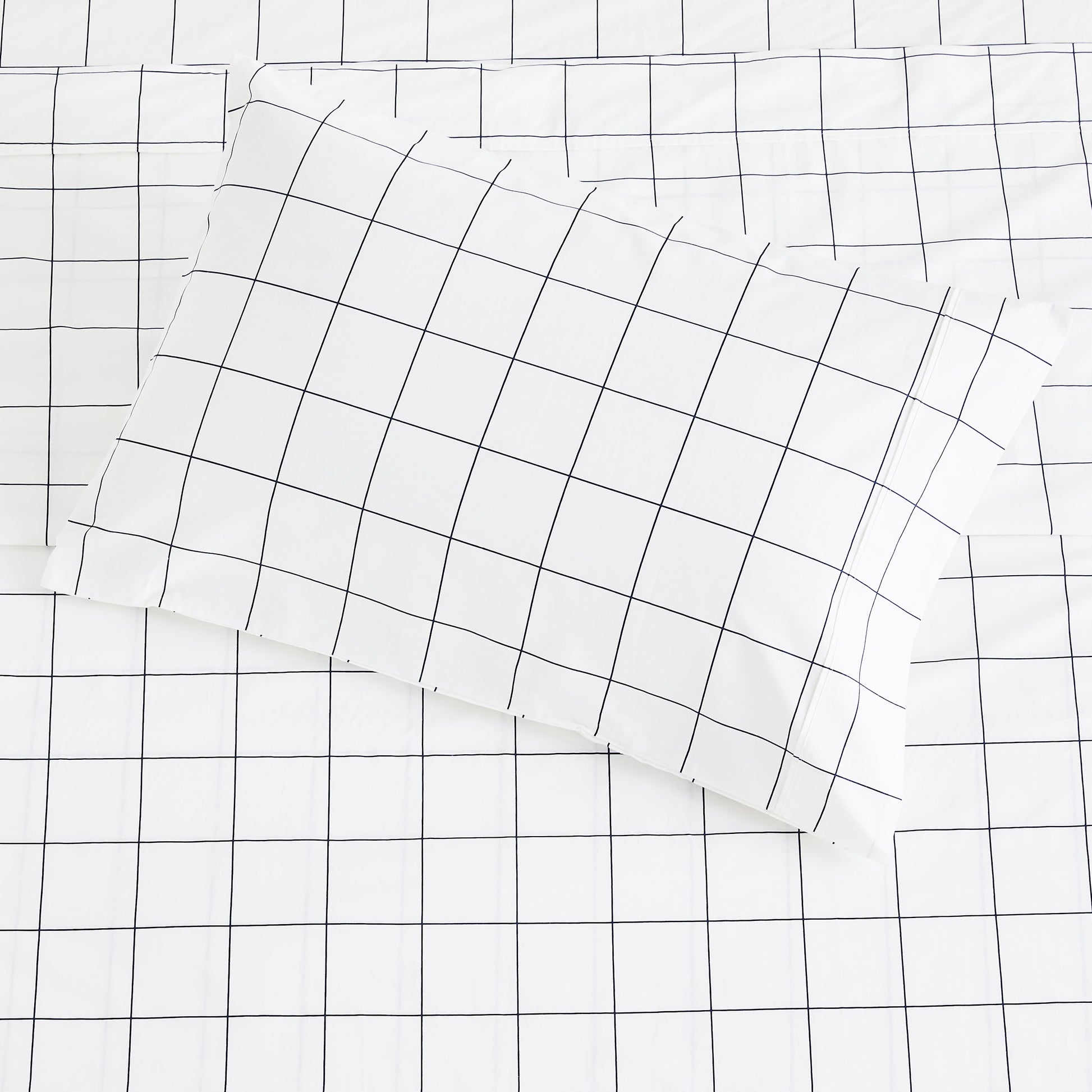 Grid Printed Cotton Percale Pillowcases