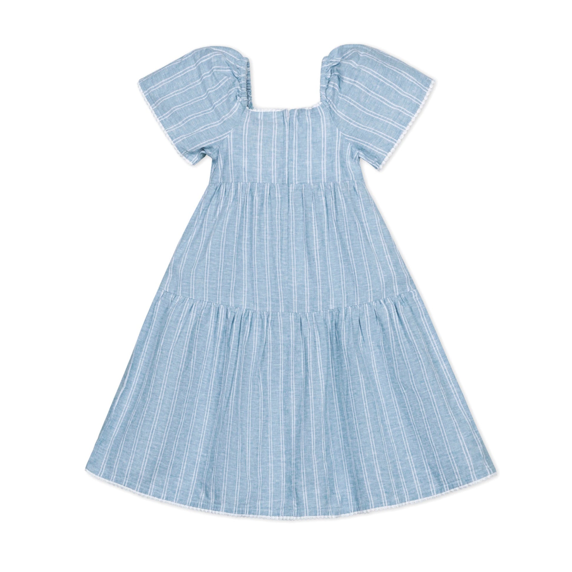 Flounce Sleeve Tiered Linen Dress