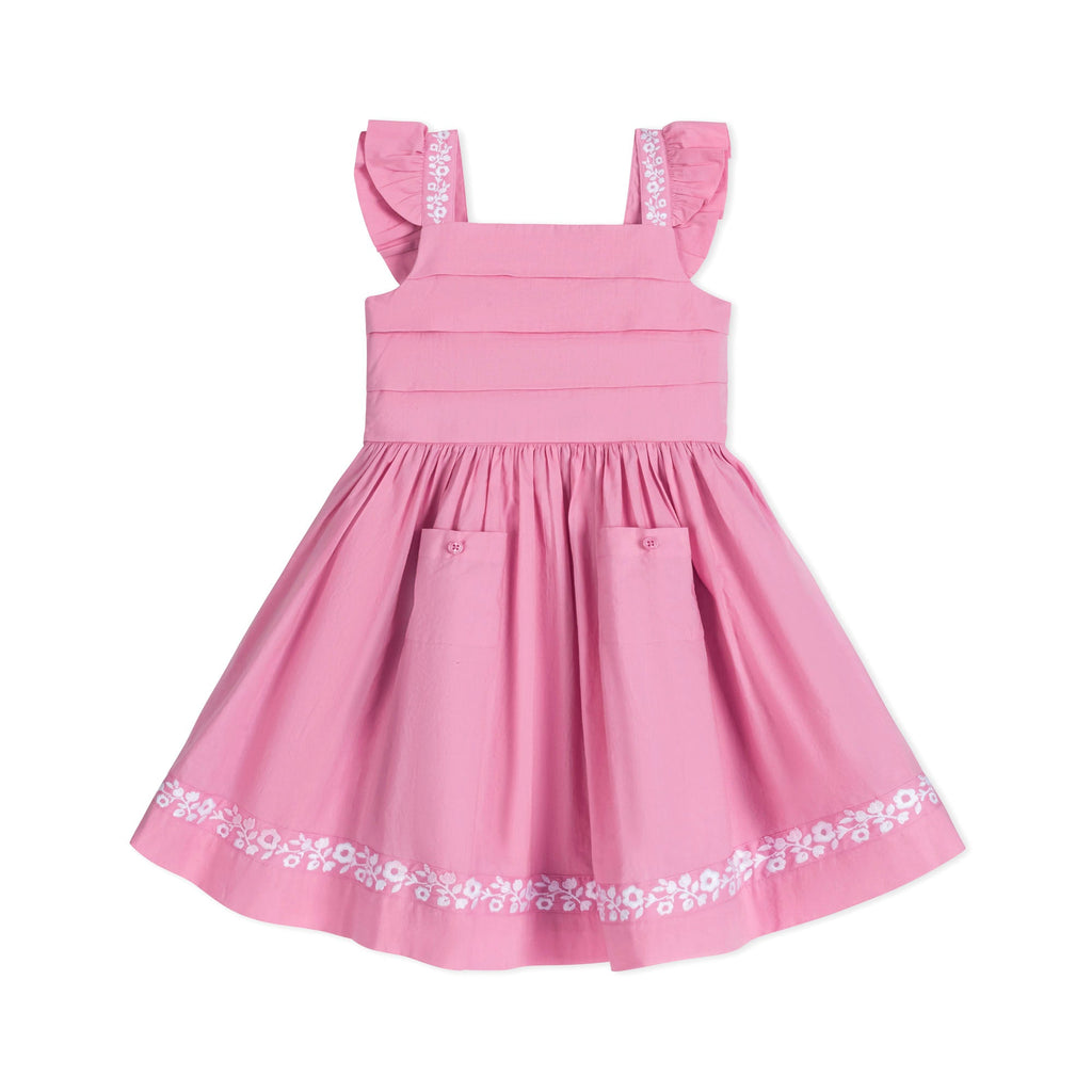 Organic Pleated Apron Dress with Embroidery