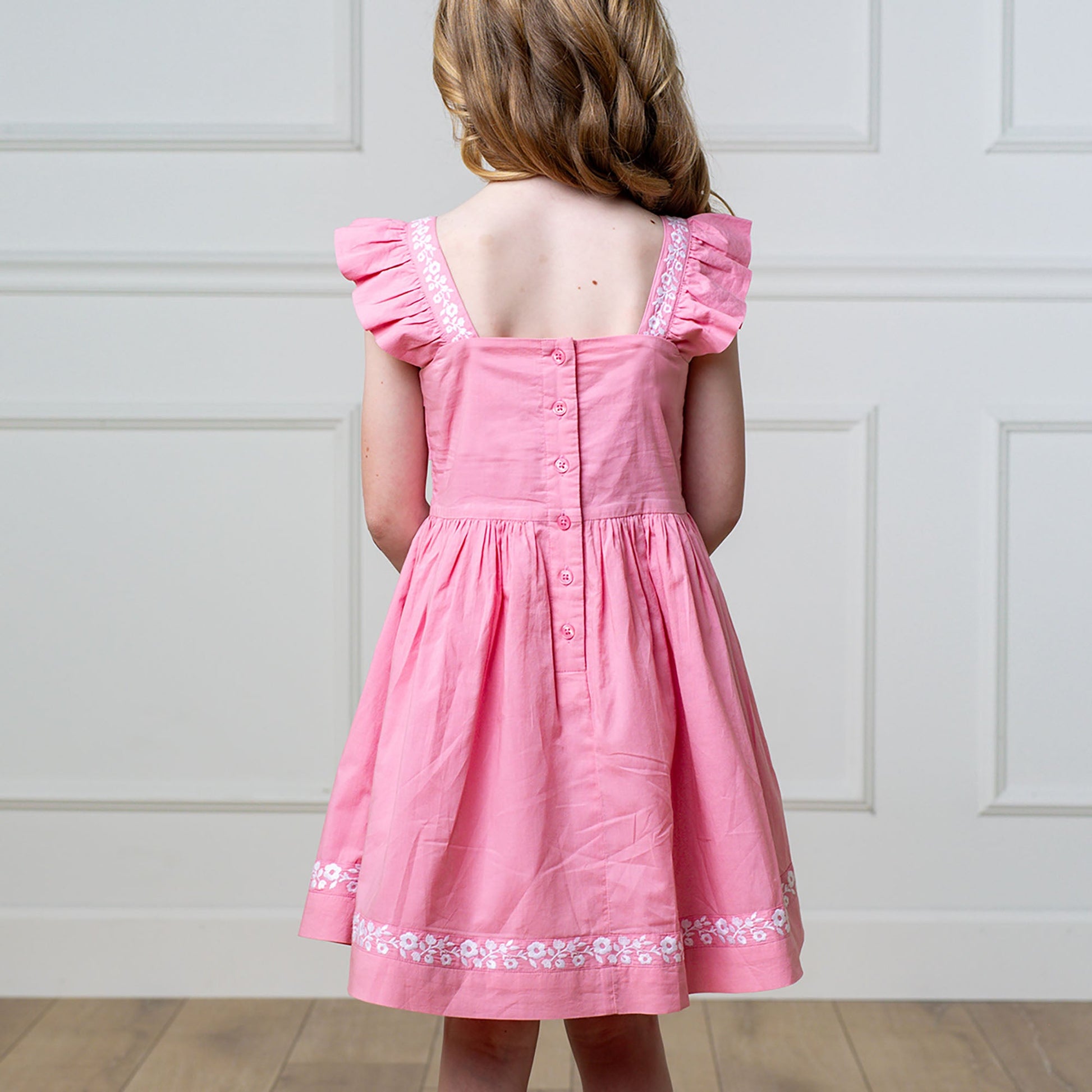Organic Pleated Apron Dress with Embroidery
