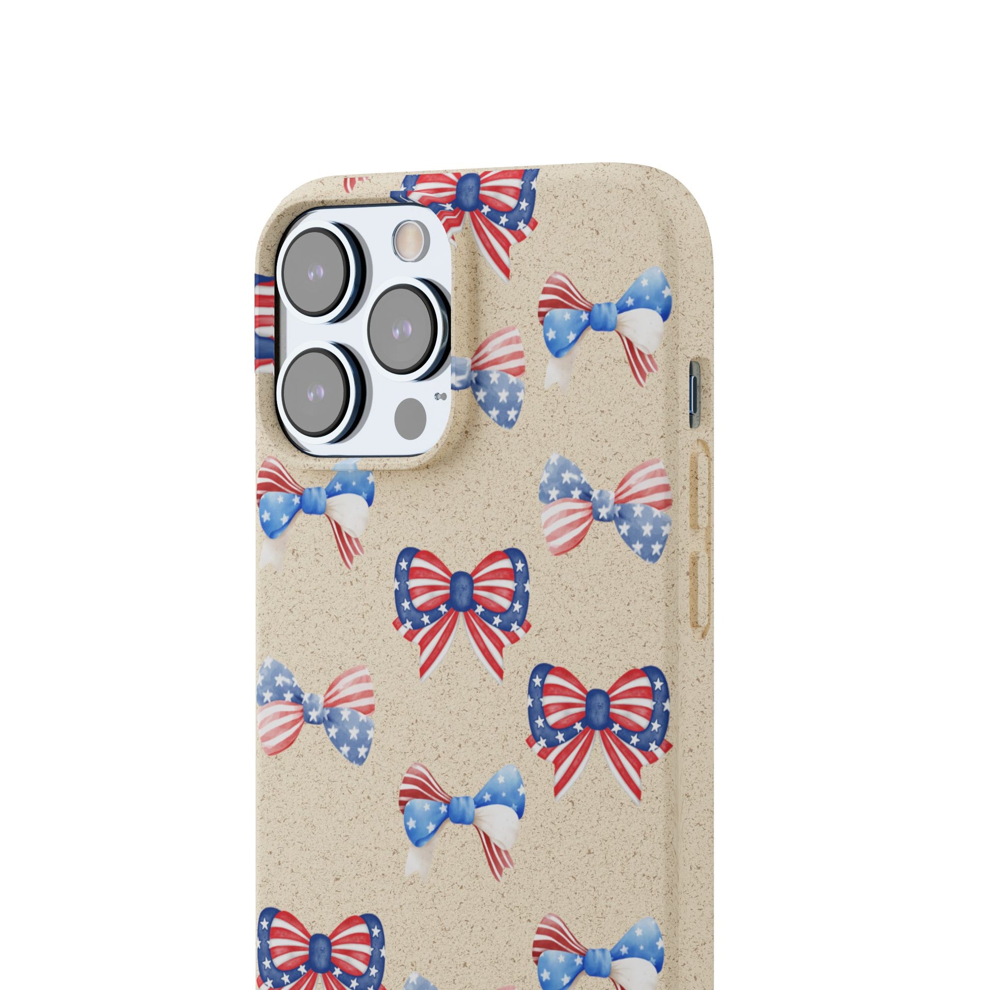 Red, White & Blue Bow Phone Case, Eco-Friendly Cell Phone Cover, Patriotic Biodegradable Case, USA Independence Day Gift, Summer Celebration - The Peony Haus