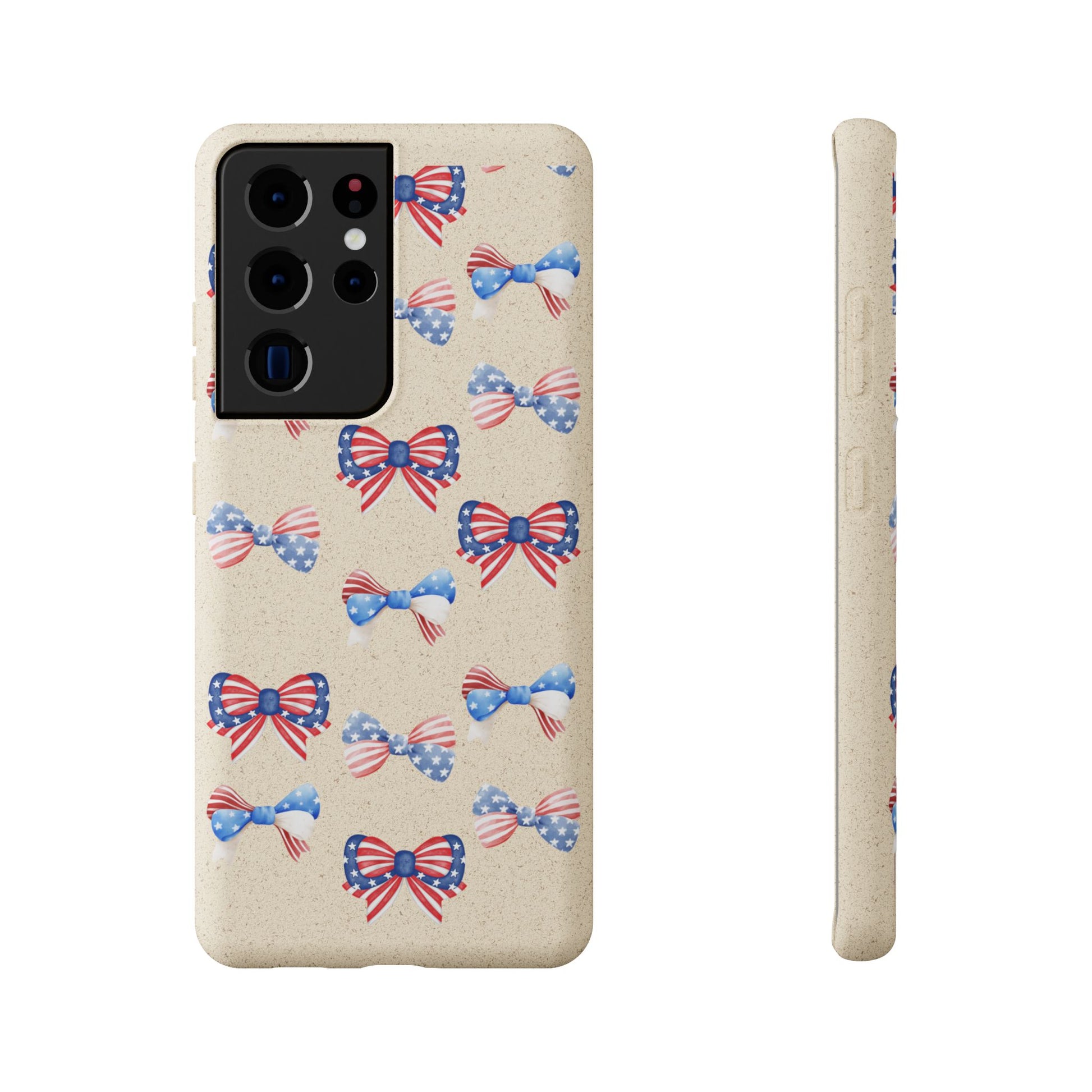 Red, White & Blue Bow Phone Case, Eco-Friendly Cell Phone Cover, Patriotic Biodegradable Case, USA Independence Day Gift, Summer Celebration - The Peony Haus