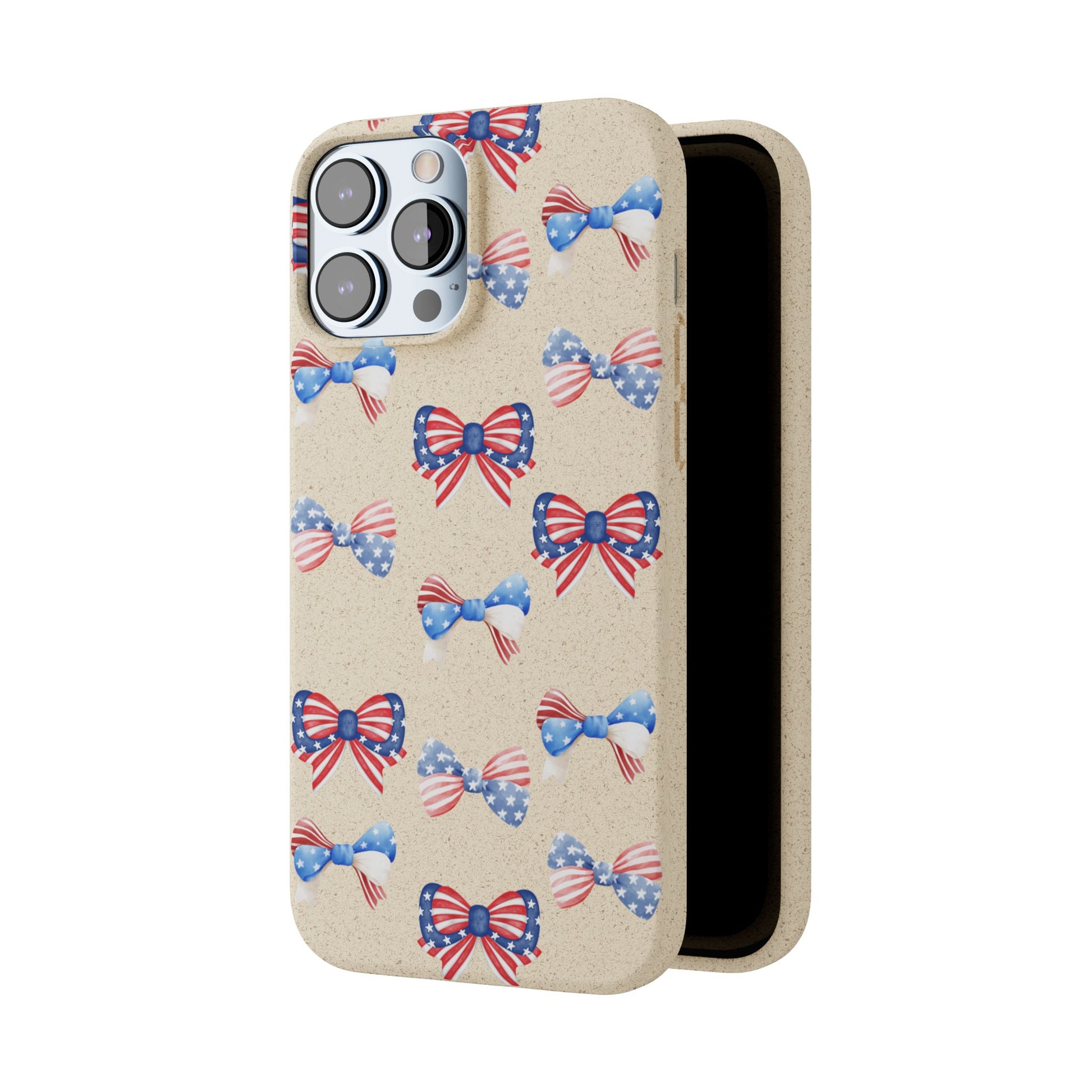 Red, White & Blue Bow Phone Case, Eco-Friendly Cell Phone Cover, Patriotic Biodegradable Case, USA Independence Day Gift, Summer Celebration - The Peony Haus