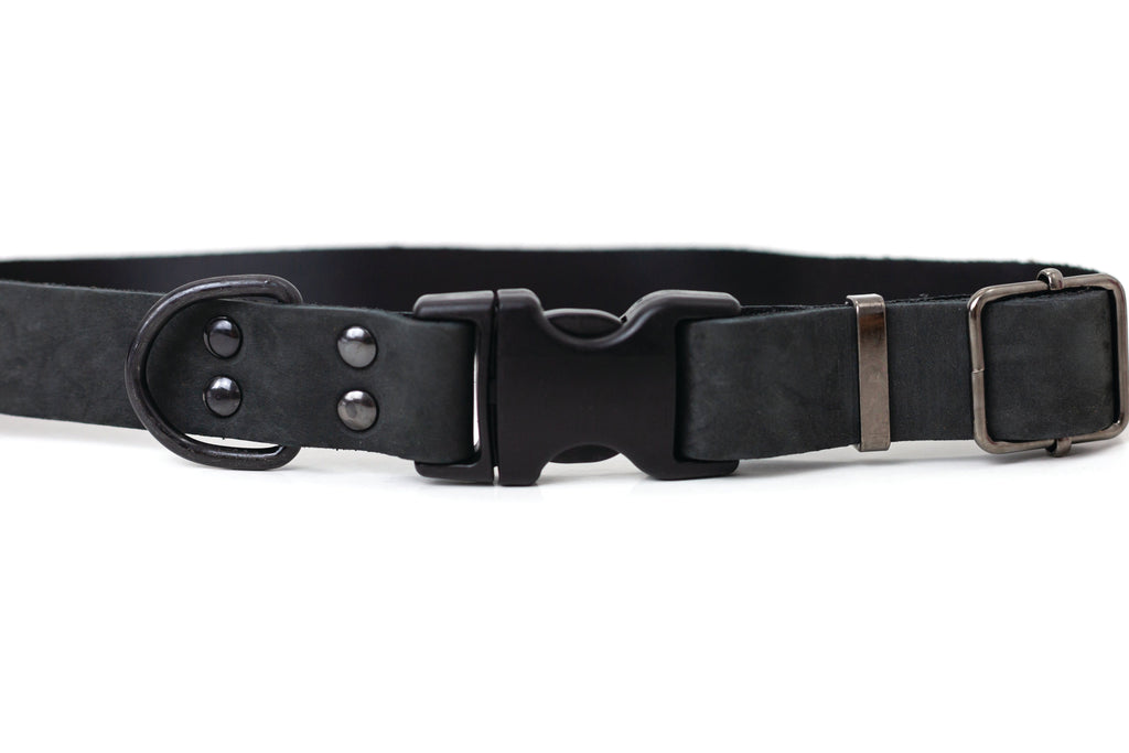Sport Style Midnight Black Leather Dog Collar
