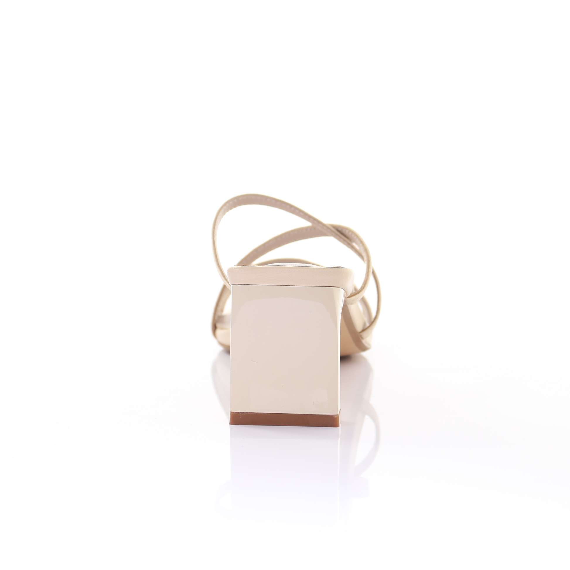 Square Toe Leather Strappy Heeled Sandal- Ivory - The Peony Haus