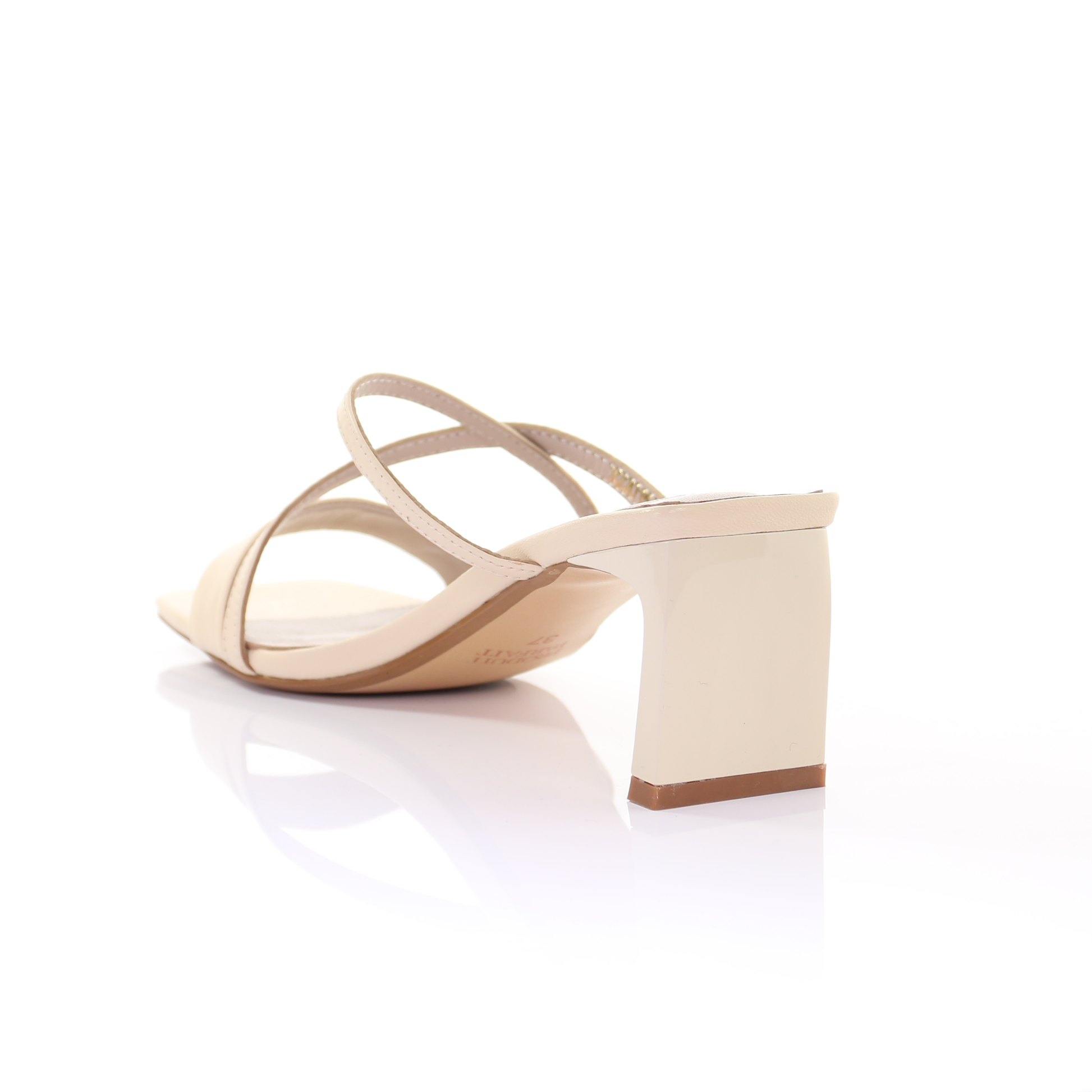Square Toe Leather Strappy Heeled Sandal- Ivory - The Peony Haus