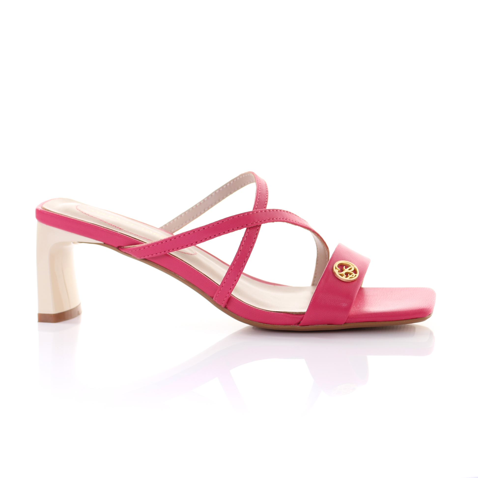 Square Toe Leather Strappy Heeled Sandal- Peach - The Peony Haus