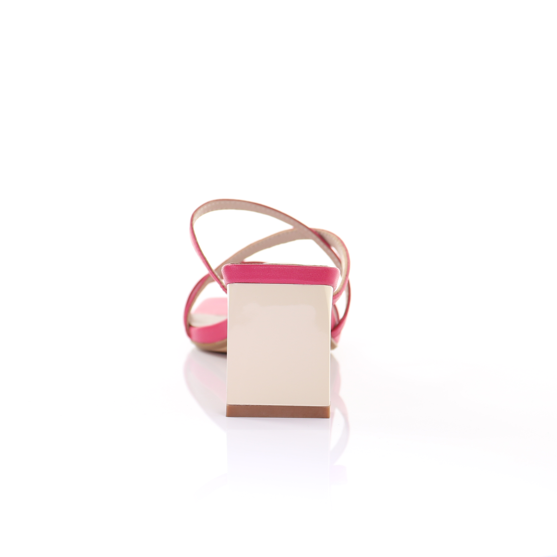 Square Toe Leather Strappy Heeled Sandal- Peach - The Peony Haus