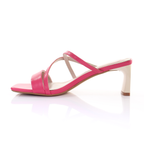 Square Toe Leather Strappy Heeled Sandal- Peach