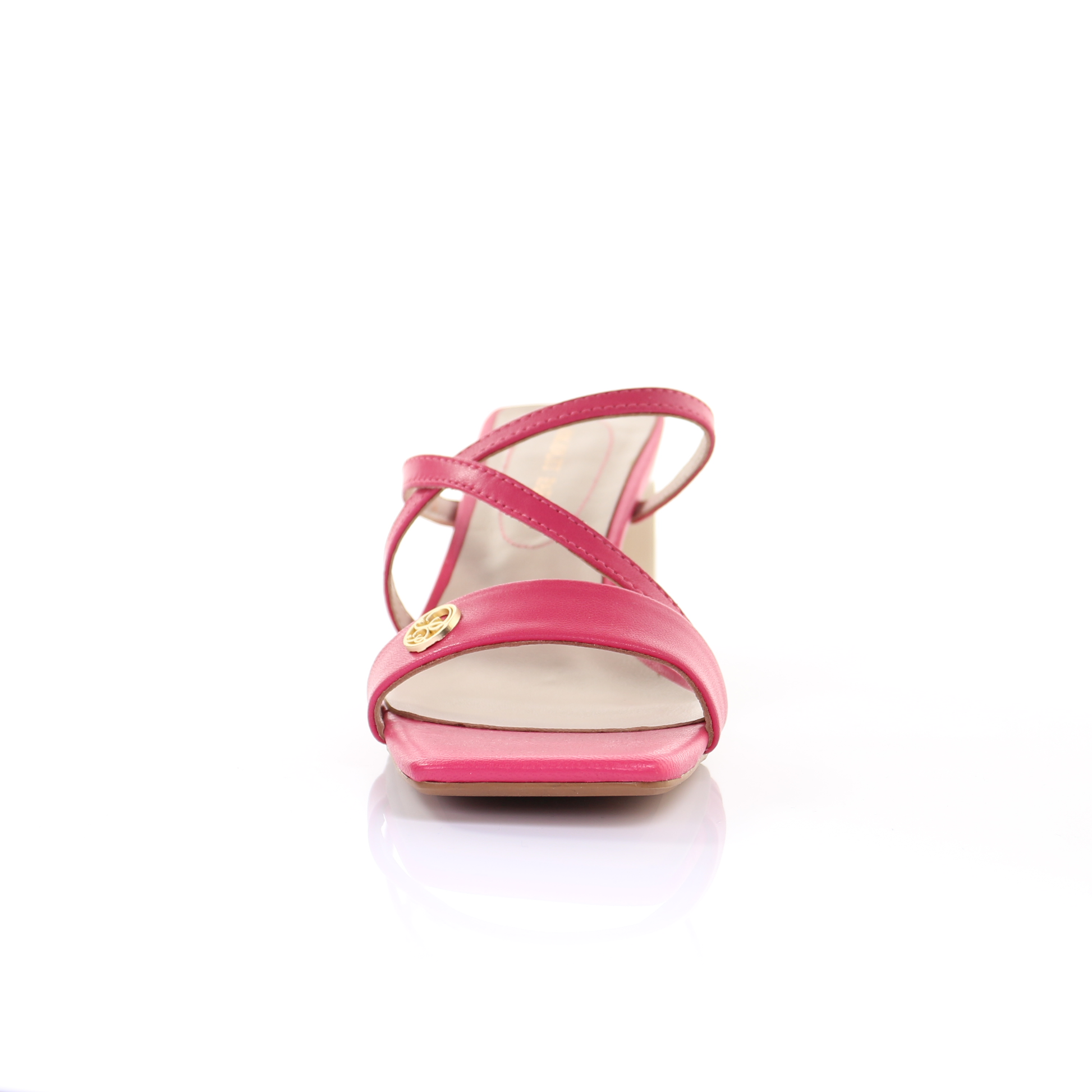Square Toe Leather Strappy Heeled Sandal- Peach - The Peony Haus