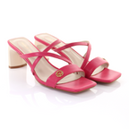 Square Toe Leather Strappy Heeled Sandal- Peach