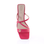 Square Toe Leather Strappy Heeled Sandal- Peach