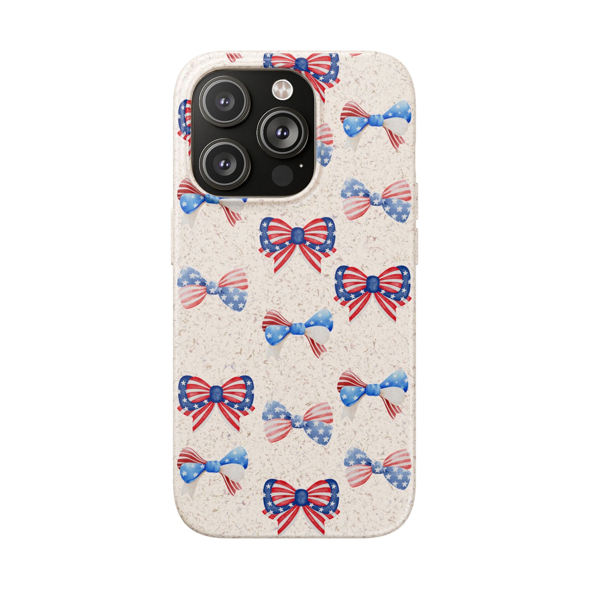 Red, White & Blue Bow Phone Case, Eco-Friendly Cell Phone Cover, Patriotic Biodegradable Case, USA Independence Day Gift, Summer Celebration - The Peony Haus