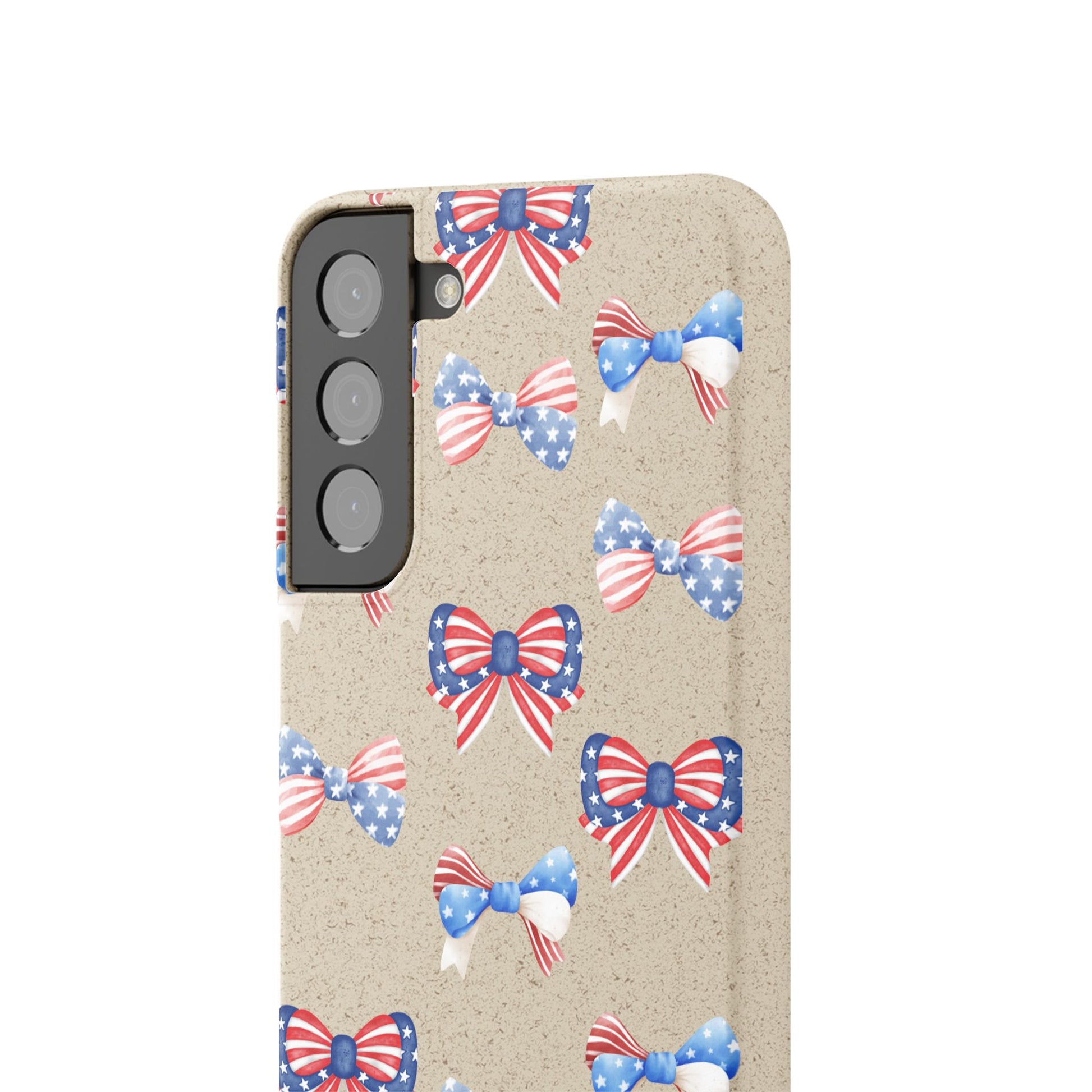 Red, White & Blue Bow Phone Case, Eco-Friendly Cell Phone Cover, Patriotic Biodegradable Case, USA Independence Day Gift, Summer Celebration - The Peony Haus