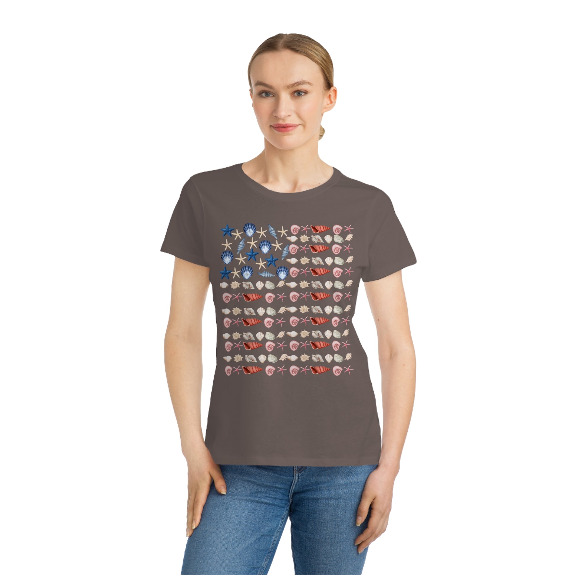 Shell Flag Patriotic Organic Women's T-Shirt - Casual, Comfortable Tee for Independence Day, Summer Parties, or Everyday Wear - The Peony Haus