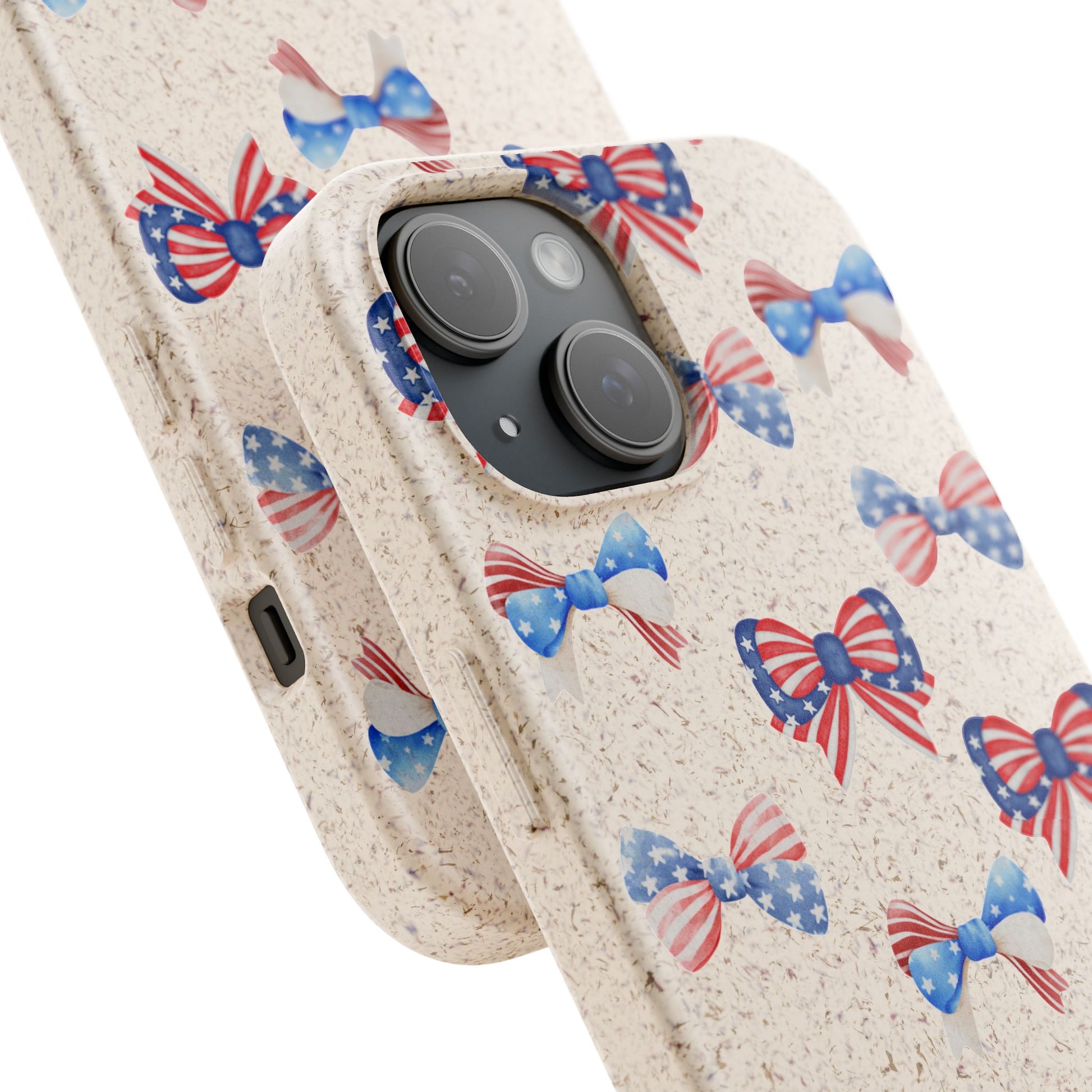 Red, White & Blue Bow Phone Case, Eco-Friendly Cell Phone Cover, Patriotic Biodegradable Case, USA Independence Day Gift, Summer Celebration - The Peony Haus