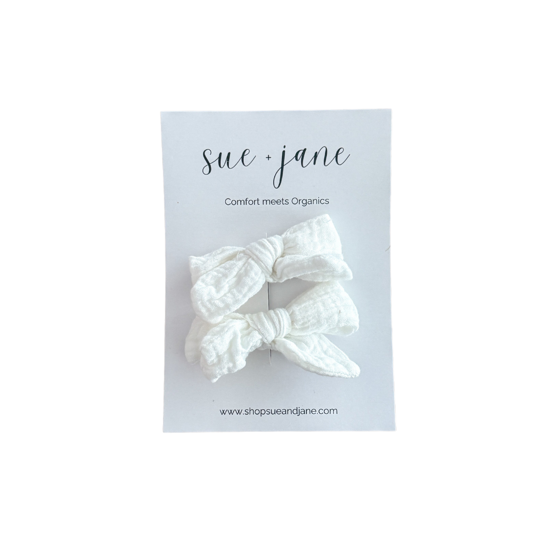 White Organic Cotton Bows - The Peony Haus