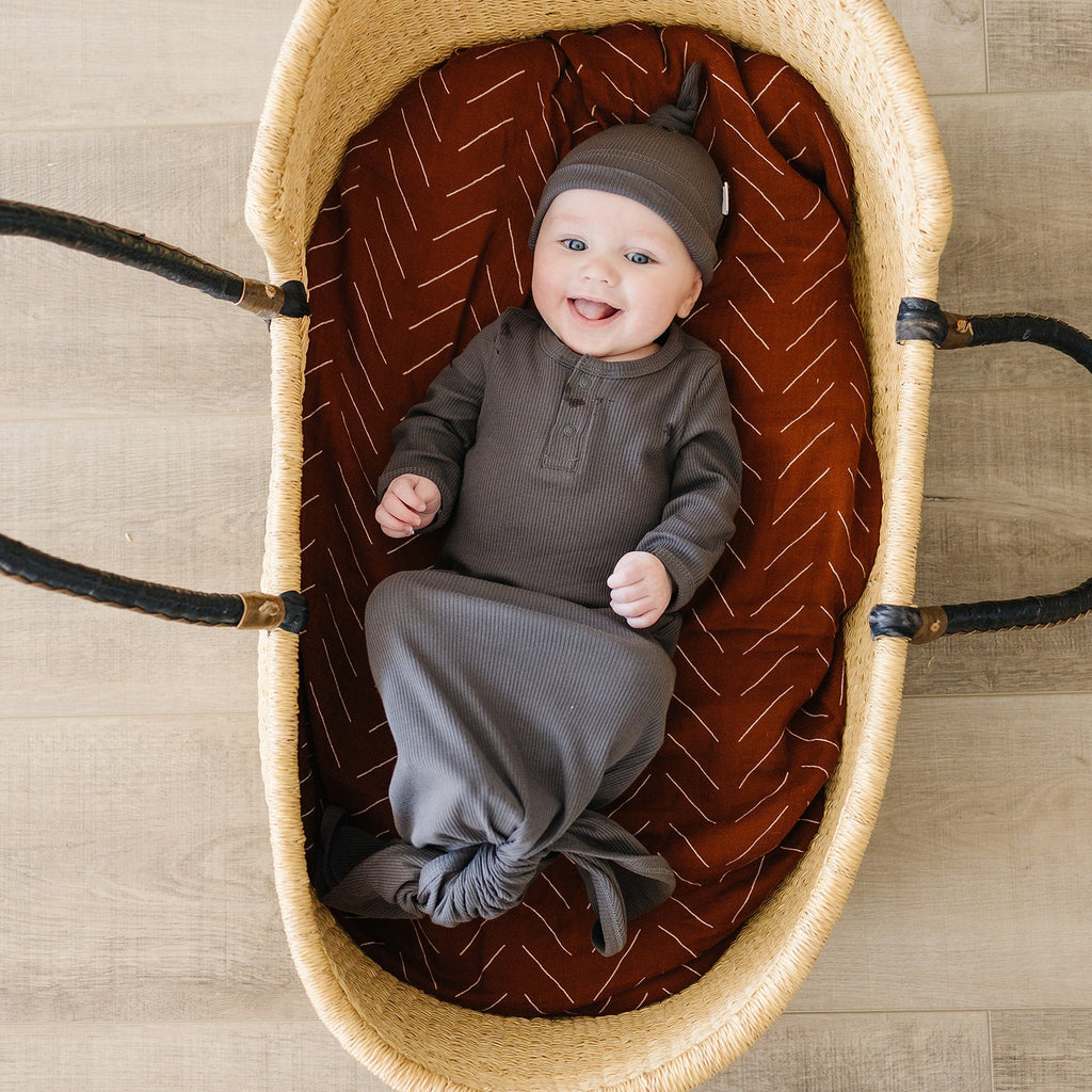 Charcoal Organic Ribbed Newborn Knot Hat - 95% Organic Cotton