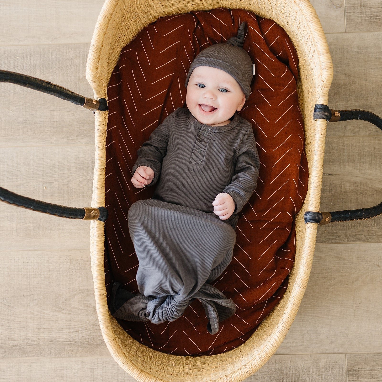 Charcoal Organic Ribbed Newborn Knot Hat - 95% Organic Cotton