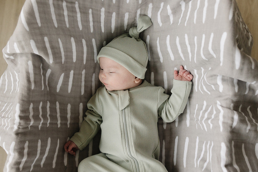 Sage Organic Ribbed Newborn Knot Hat- 95% Organic Cotton