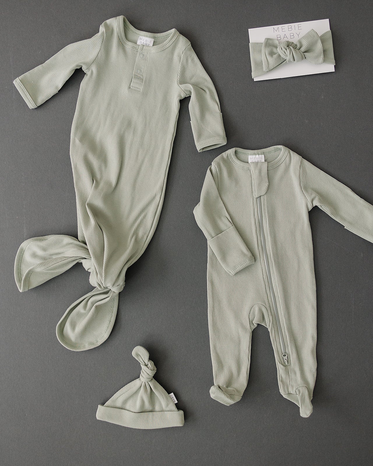 Sage Organic Ribbed Newborn Knot Hat- 95% Organic Cotton