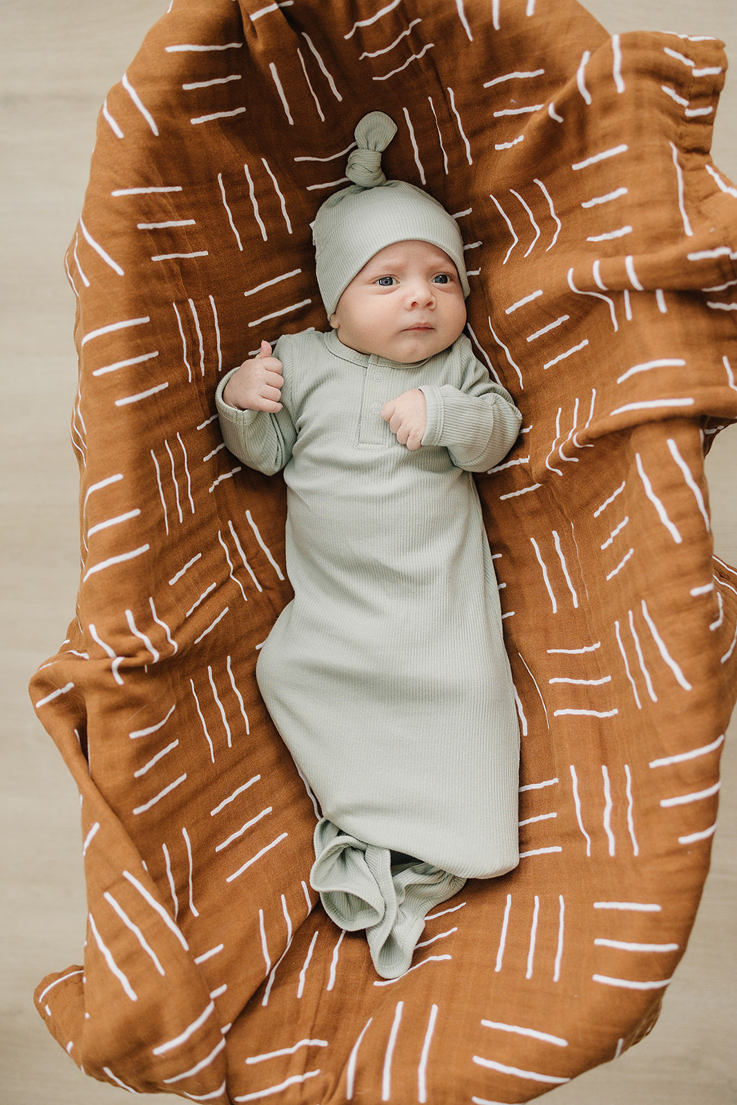 Sage Organic Ribbed Newborn Knot Hat- 95% Organic Cotton