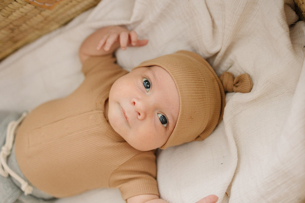 Cafe Organic Ribbed Newborn Knot Hat - 95% Organic Cotton