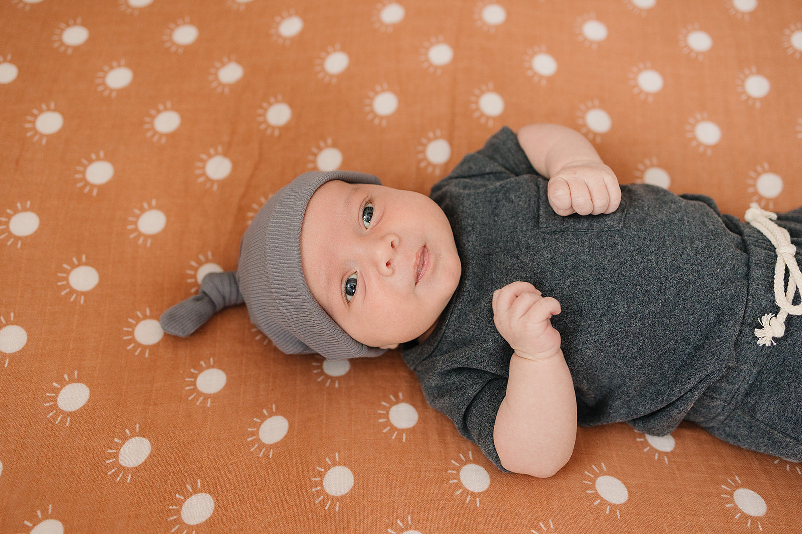 Grey Organic Ribbed Newborn Knot Hat - 95% Organic Cotton